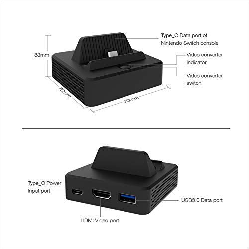 Dobe Nintendo Switch HDMI Video Converter Charing Dock Stand with USB 3.0 Port for Nintendo Switch Console