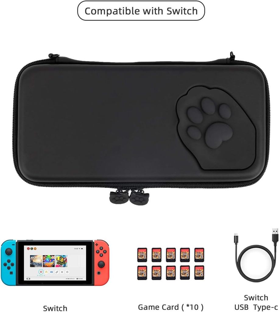 Túi đựng bảo vệ máy Nintendo Switch họa tiết chân mèo 3D màu đen