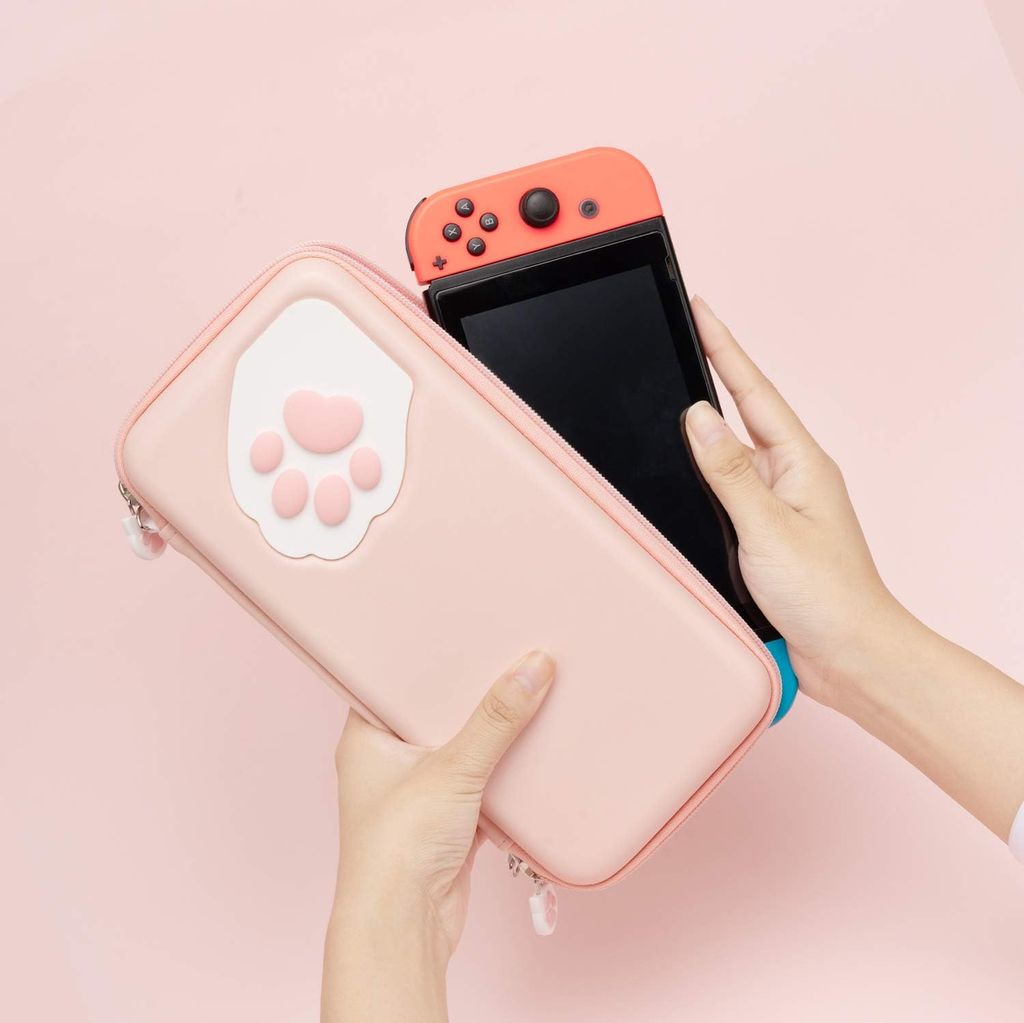 Túi đựng bảo vệ máy Nintendo Switch họa tiết chân mèo 3D màu hồng