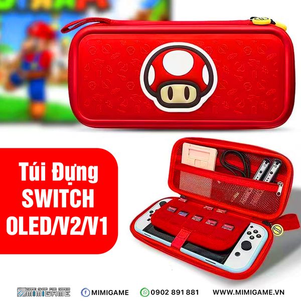 Bóp đựng máy Nintendo Switch Logo Mario Mushroom Đỏ in nổi 3D