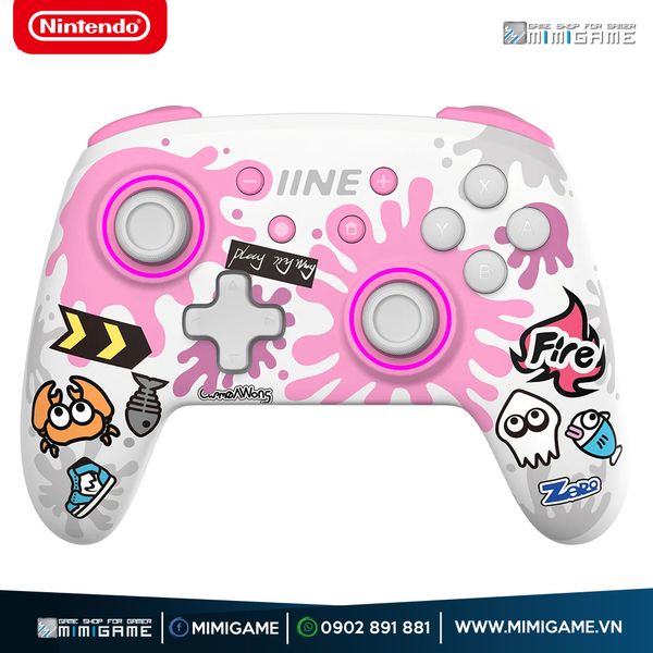 Tay cầm Splatoon Hồng không dây NFC cho Nintendo Switch IINE L708