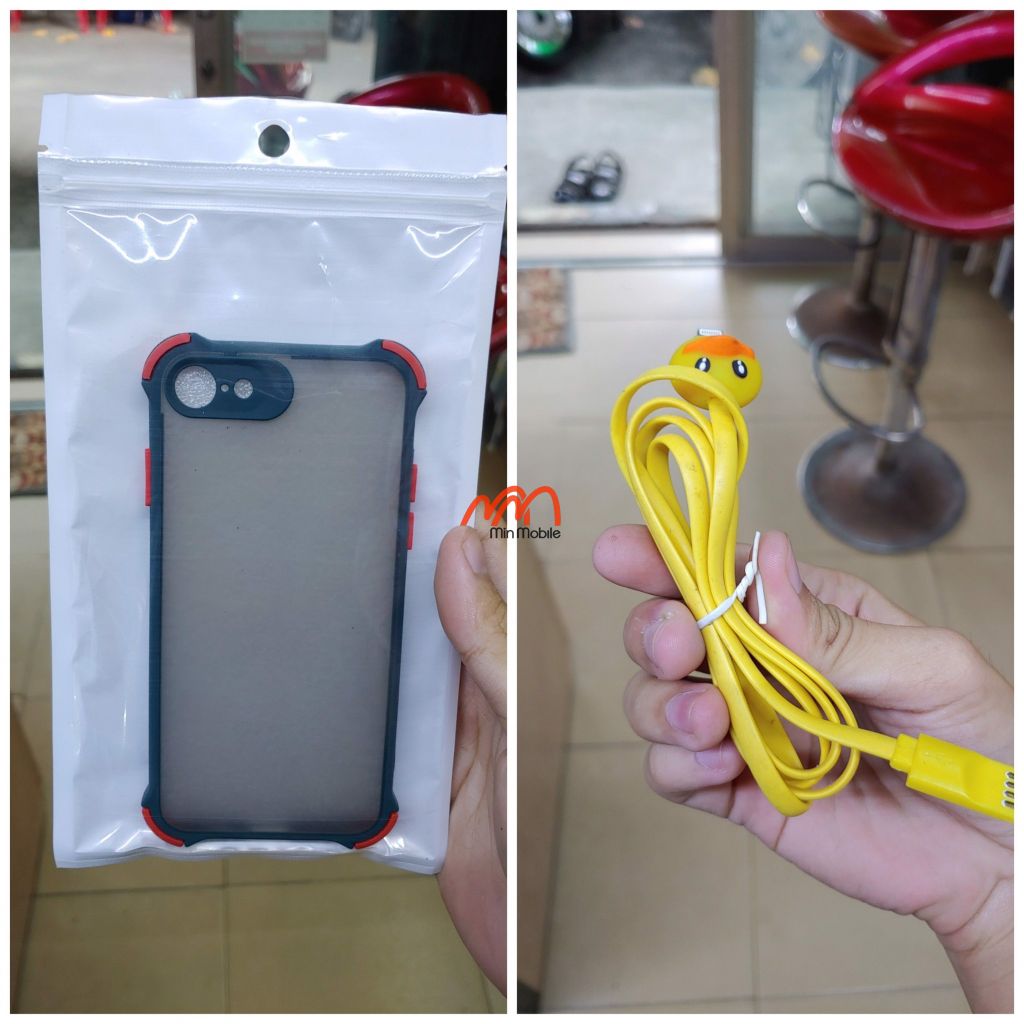 [Mua 1 tặng 1] Ốp lưng chống chống sốc lưng nhám viền màu iPhone 7 tặng cáp Lightning Vịt vàng