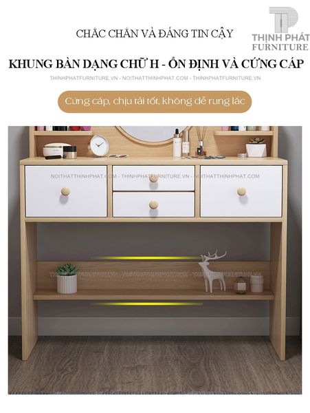 Bàn Trang Điểm Gỗ Công Nghiệp Hiện Đại Kiểu Gương Tròn Đẹp Giá Rẻ