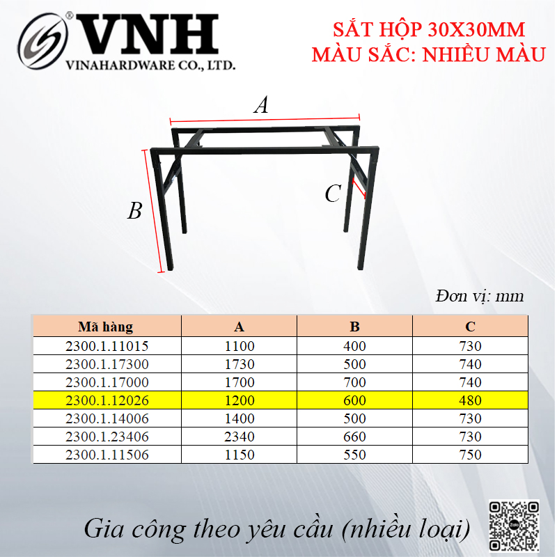 Khung bàn gấp xếp gọn, sắt hộp 30mm VNH