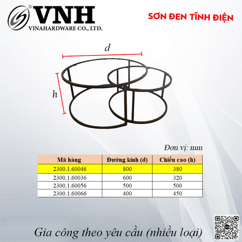 Khung bàn tròn sắt, sơn đen tĩnh điện