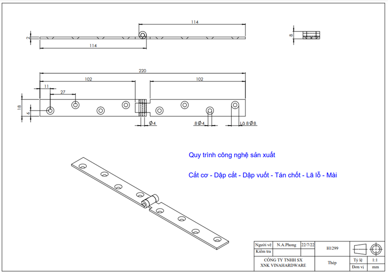 Bản lề lá hai mảnh 110*18*2mm - H1299