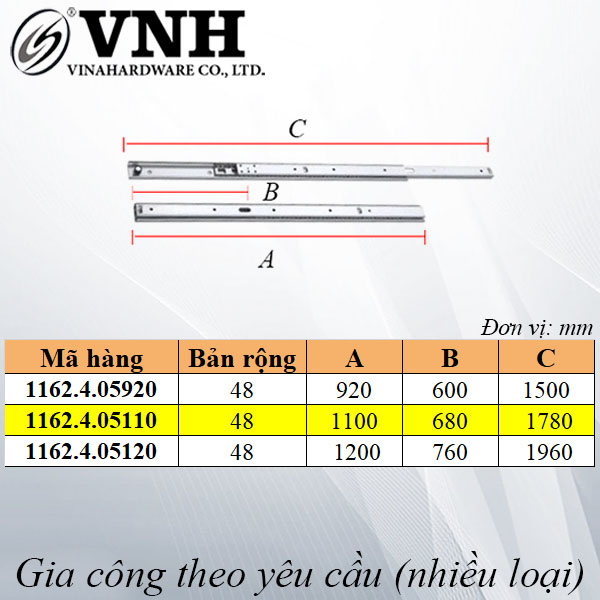 Ray trượt bàn trượt bên, bản 48mm, có khóa, không khóa VNH