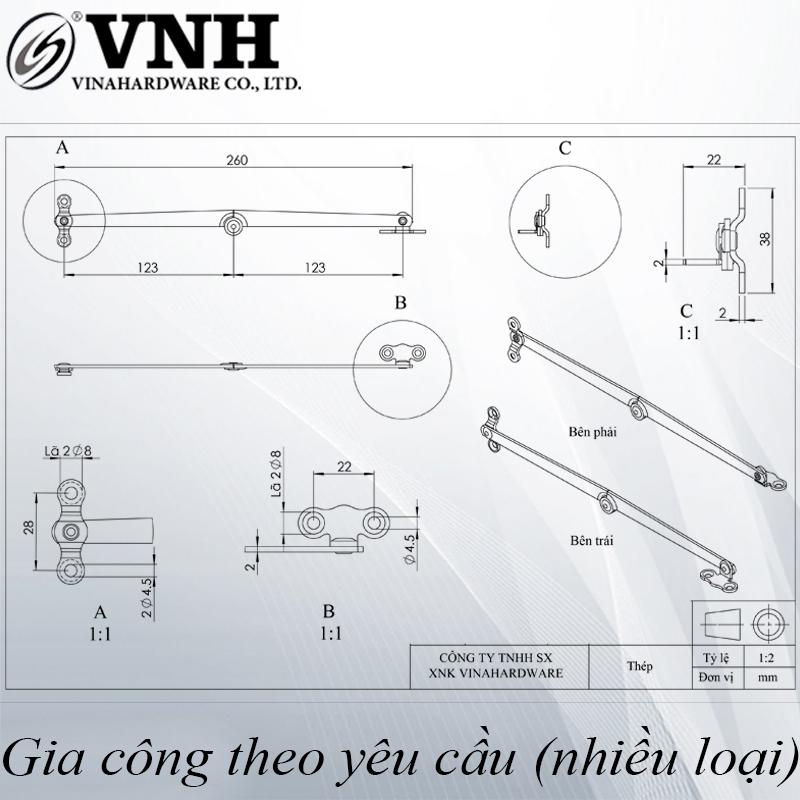 Tay nâng compass, inox 201-CPL09