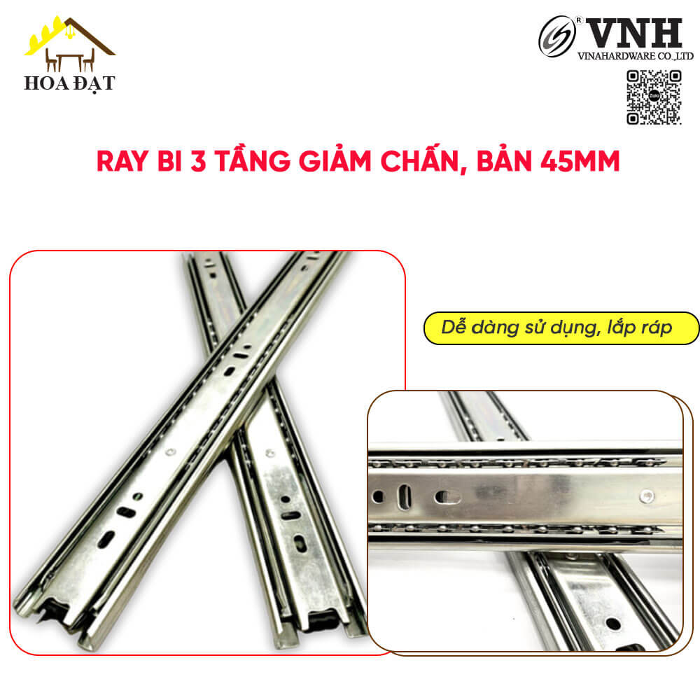 Ray bi 3 tầng giảm chấn, bản 45, màu trắng - Z15-SBS0345300Z15