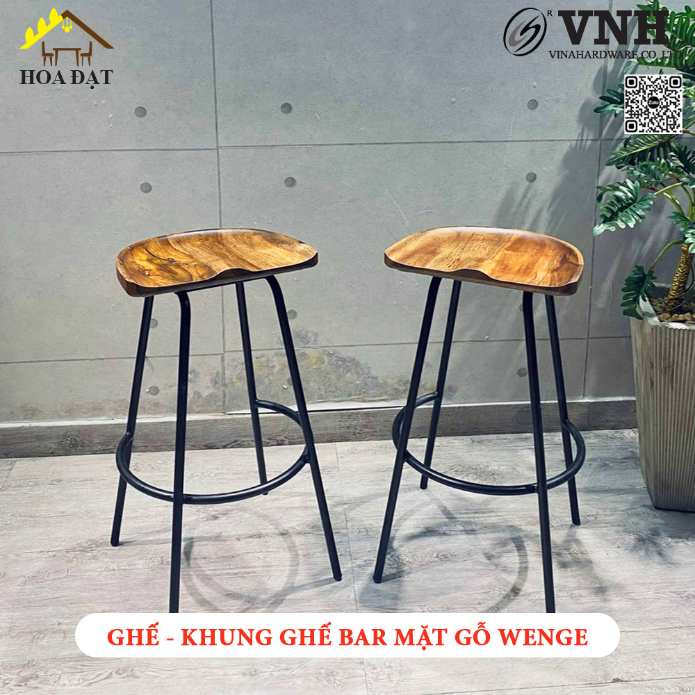 Ghế bar mặt gỗ wenge sắt sơn tĩnh điện - VNH450750