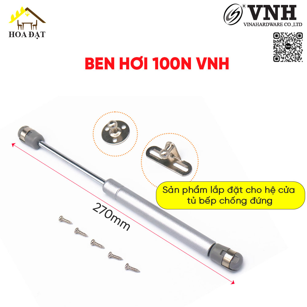 Ben hơi 100N, 270mm, xilanh đồng, màu xám, đầu nhựa, phụ kiện 1mm VNH P270GU-P270GU