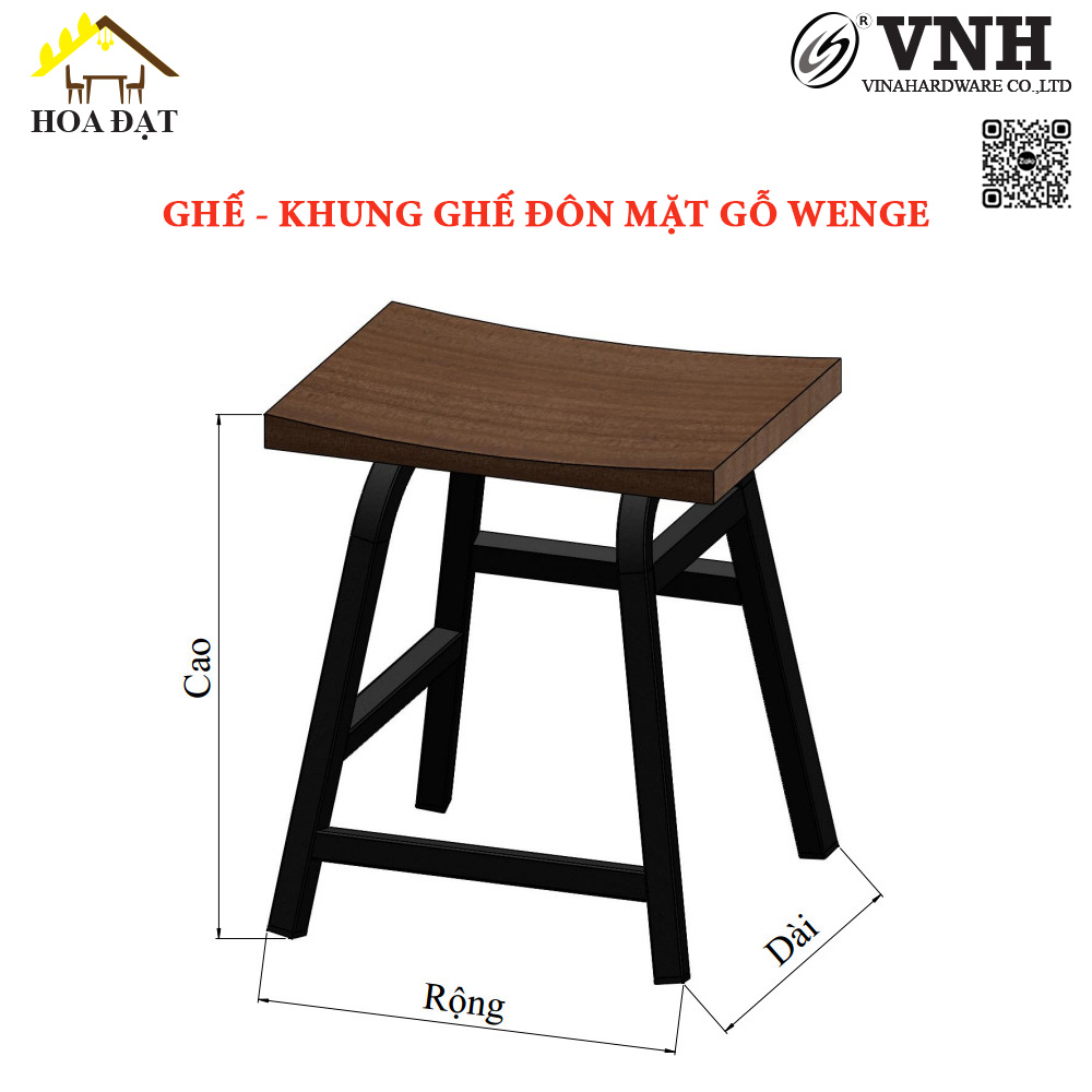 Khung ghế đôn sắt sơn đen tĩnh điện VNH