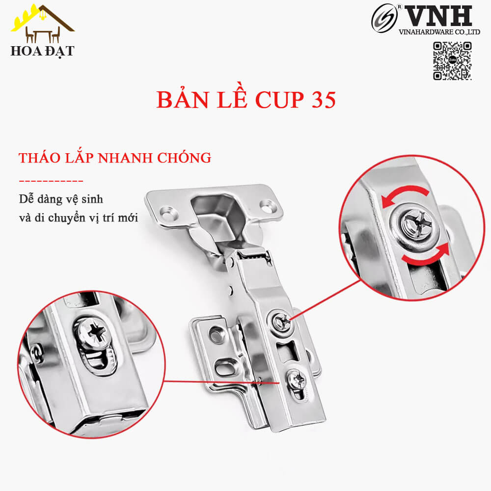 Bản lề cup 35 giảm chấn, đế cố định-H0016A