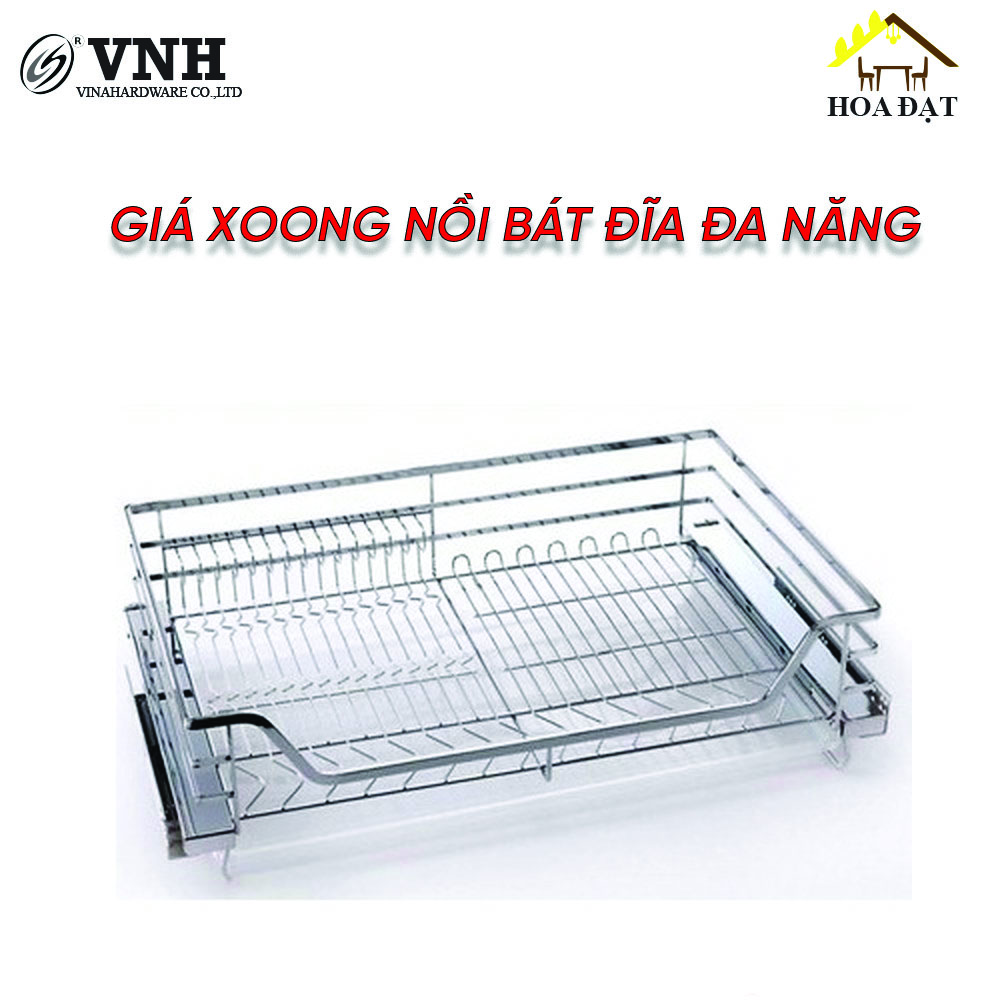 Giá xoong nồi bát đĩa đa năng VNH - Inox 304 cao cấp ray trượt âm tủ rộng 900mm VNR84R900