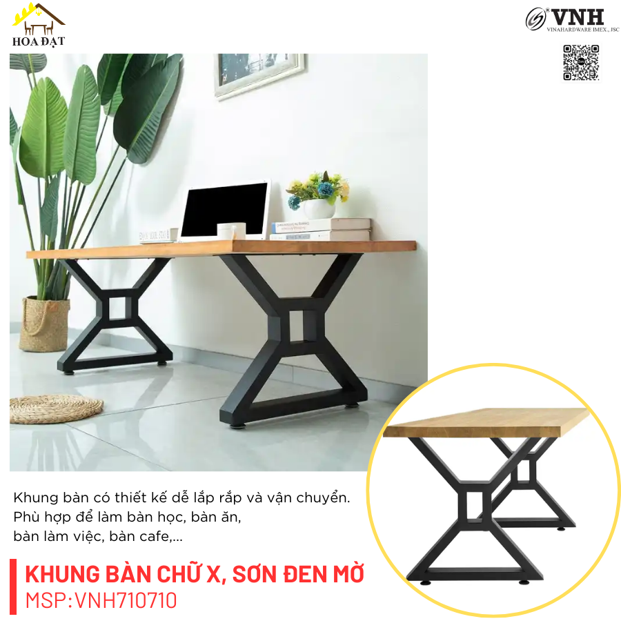 Chân bàn chữ X, sơn đen mờ - VNH710710