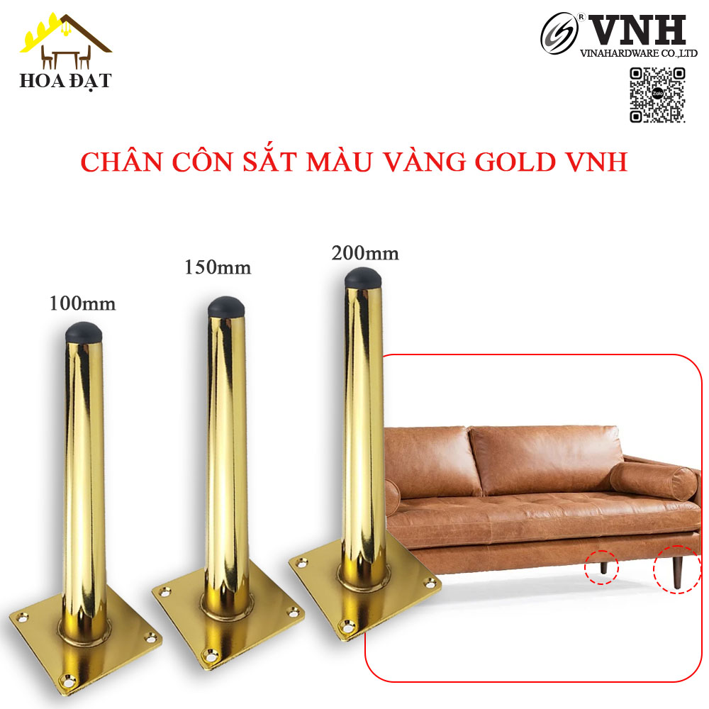 Chân côn ghế sofa, màu vàng gold - Nhiều kích thước - Loại thẳng - Loại Nghiêng VNH250S