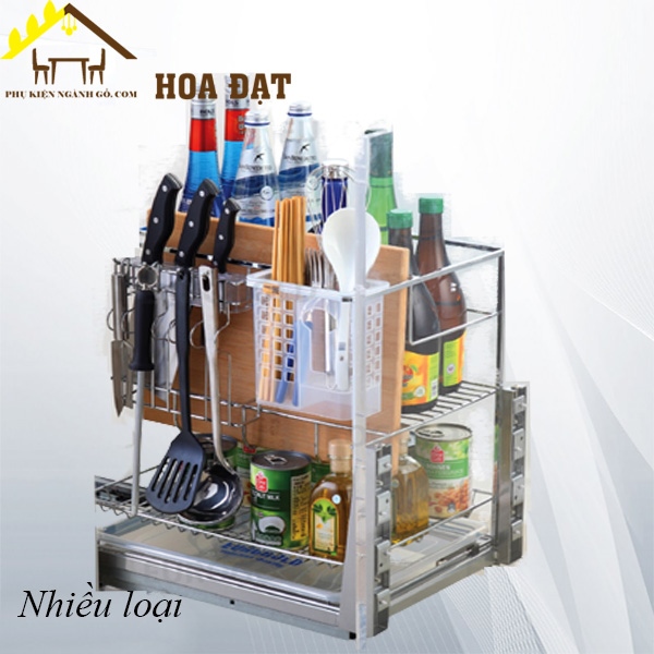 Giá dao thớt inox nan vuông VNH, ray giảm chấn 350mm - VNH167R350V