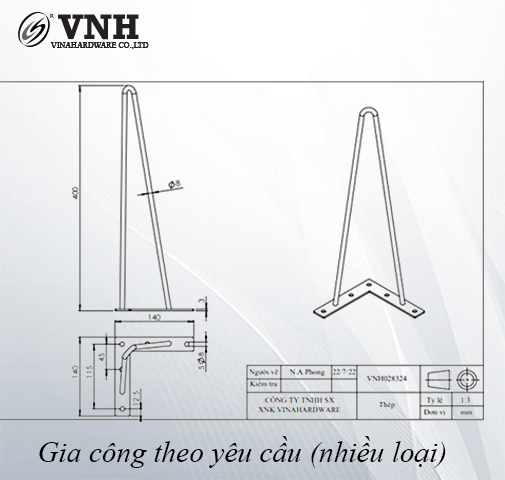 Chân bàn sắt hai nan, lap 10, bas góc sơn đen mờ VNH