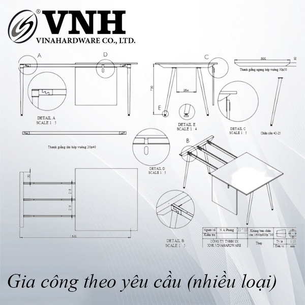 Bộ khung bàn chân côn, sơn trắng - VNH1200600T