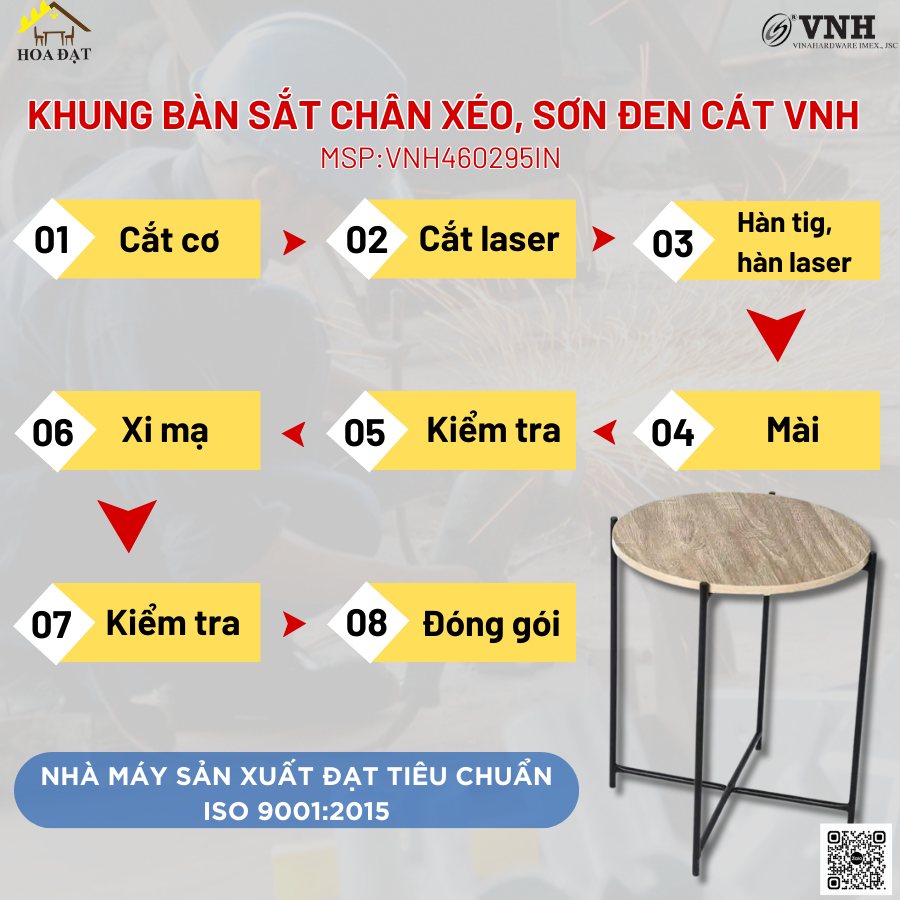 Khung bàn inox 304 460x400x295mm, chân xéo, màu vàng - VNH460295IN