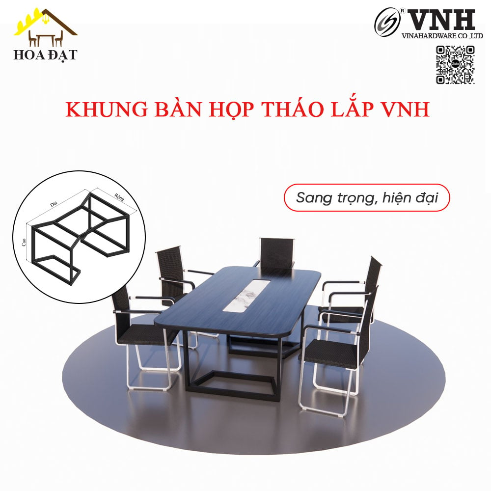 Khung chân bàn họp tháo lắp, dùng ngàm âm dương, sơn đen mờ - VNH1320845