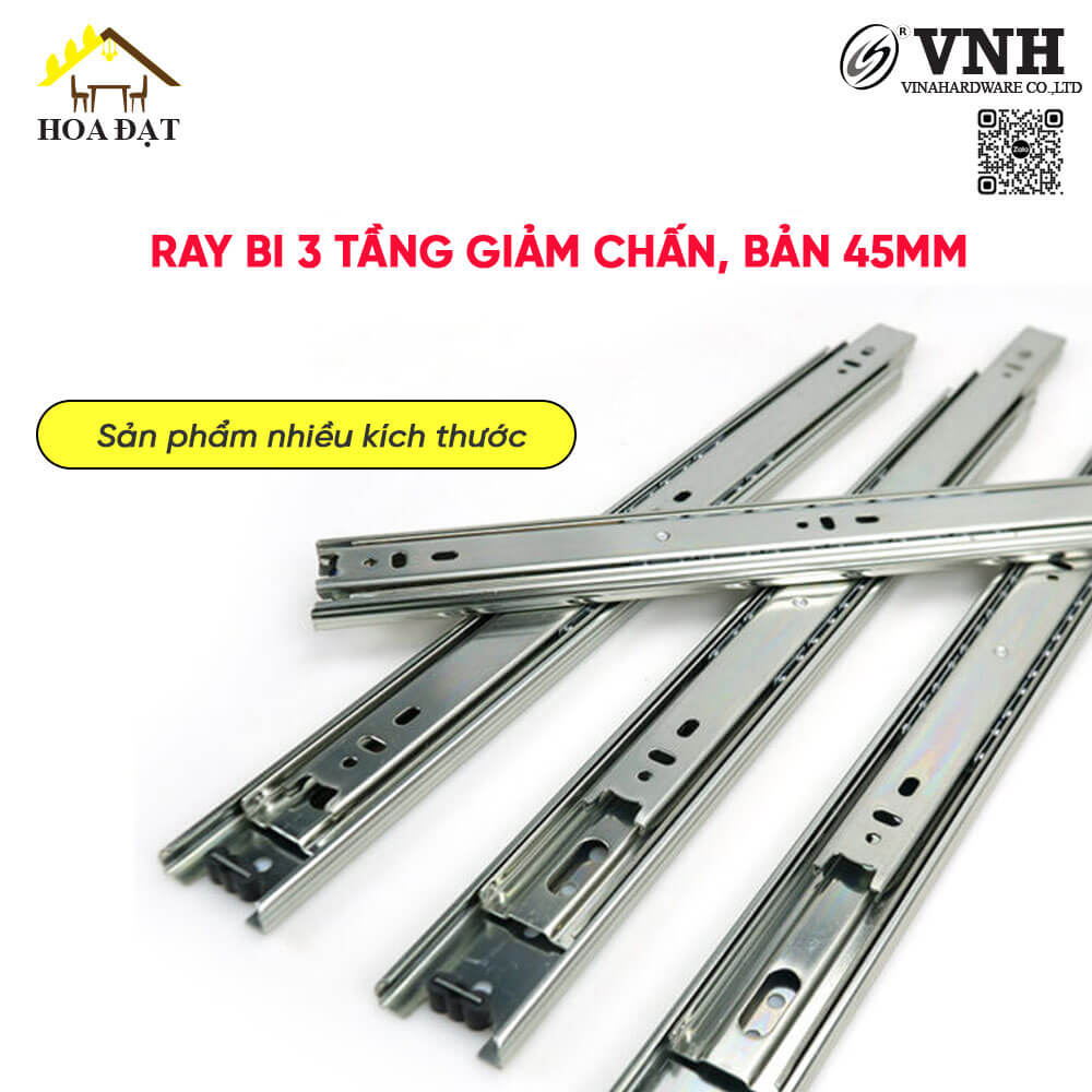 Ray bi 3 tầng giảm chấn, bản 45mm, màu trắng - ZHL