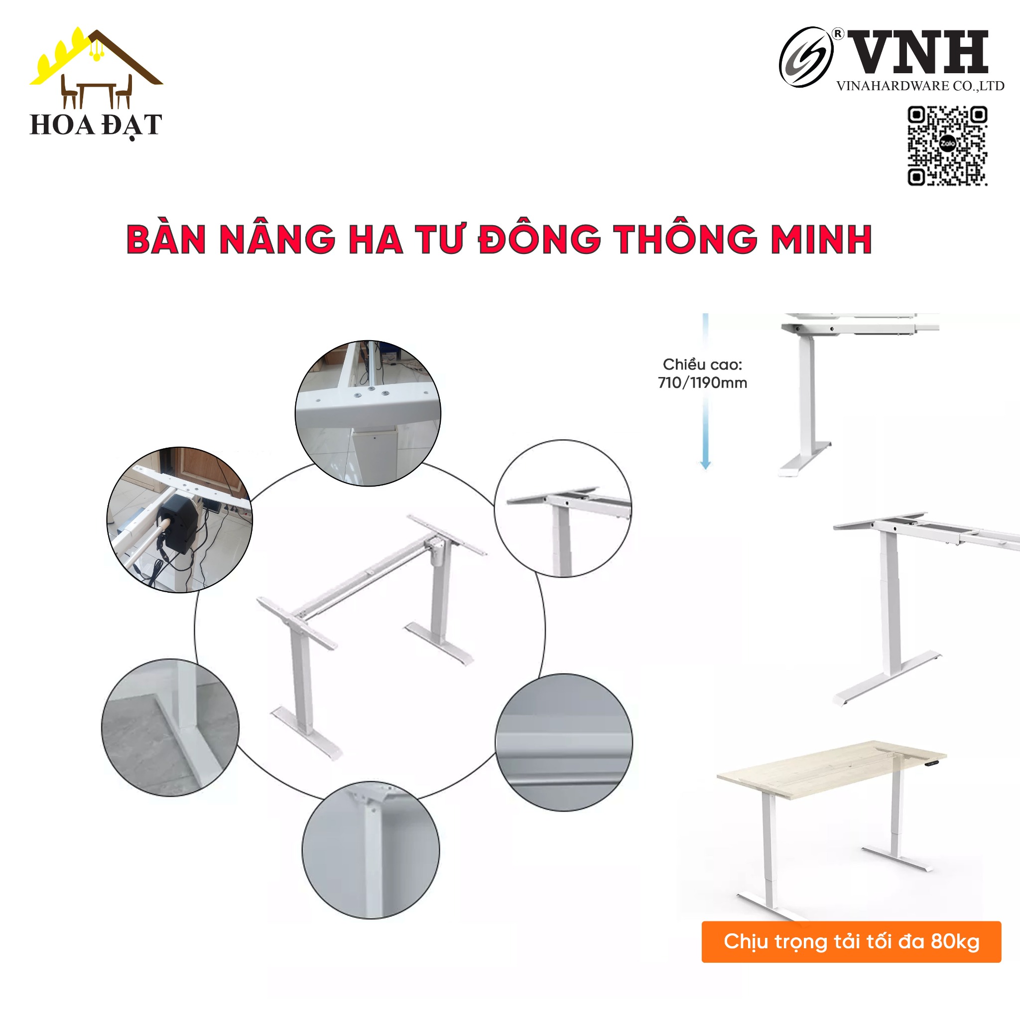 Khung bàn làm việc đứng điều chỉnh tự động, độ cao 2 tầng - VNH101122