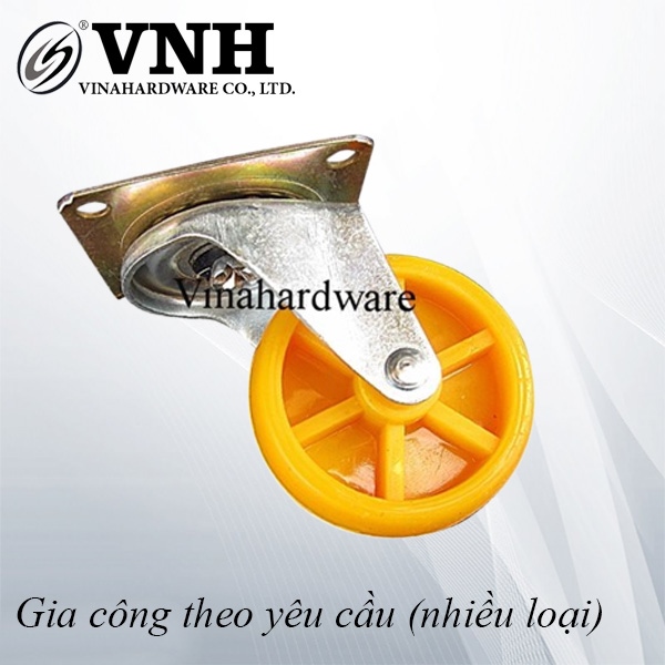 Bánh xe tủ đế vuông, loại hai vòng bi, màu vàng, không khóa-CT8267