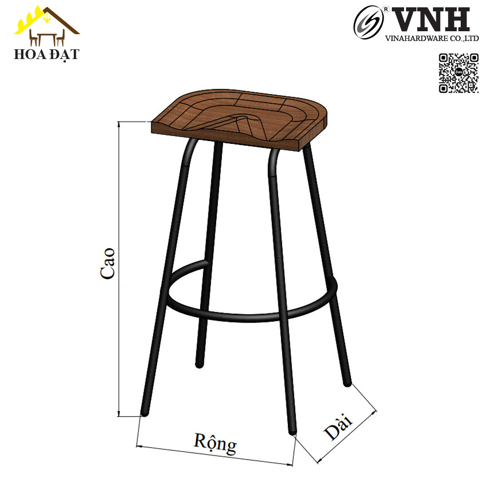 Ghế bar mặt gỗ wenge sắt sơn tĩnh điện - VNH450750