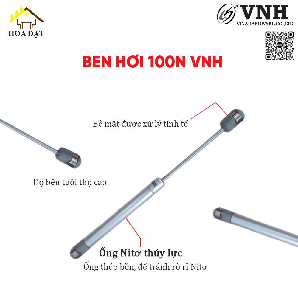 Ben hơi 100N, 270mm, xilanh đồng, màu xám, đầu nhựa, phụ kiện 1mm VNH P270GU-P270GU