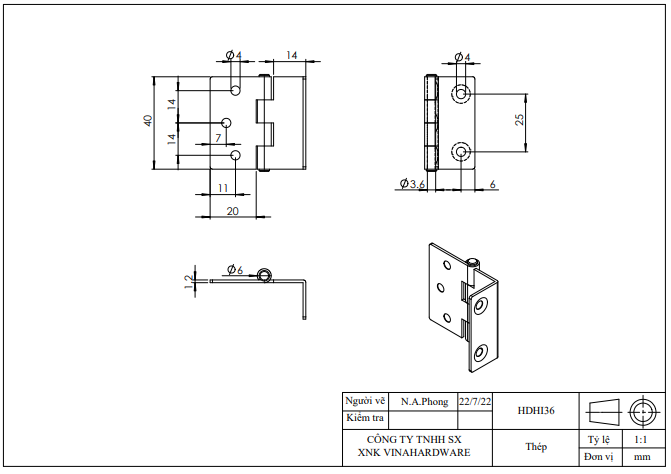 Bản lề U 40mm- H0008B23