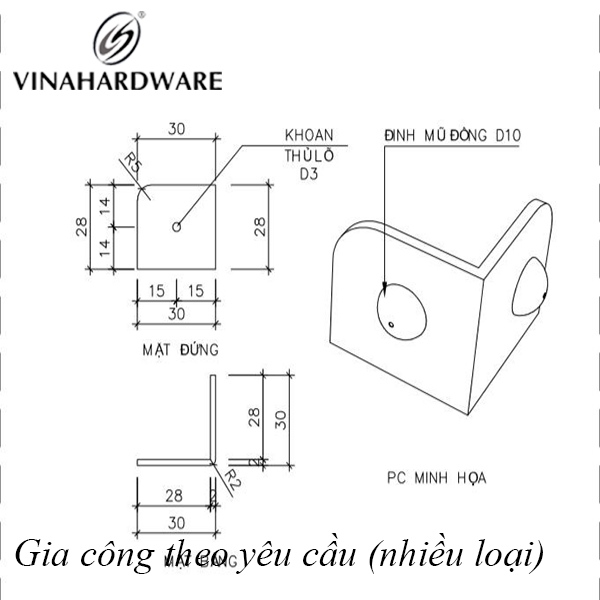 Bas ke góc V60 2x30x30x28mm, màu giả cổ Vina SP2303028