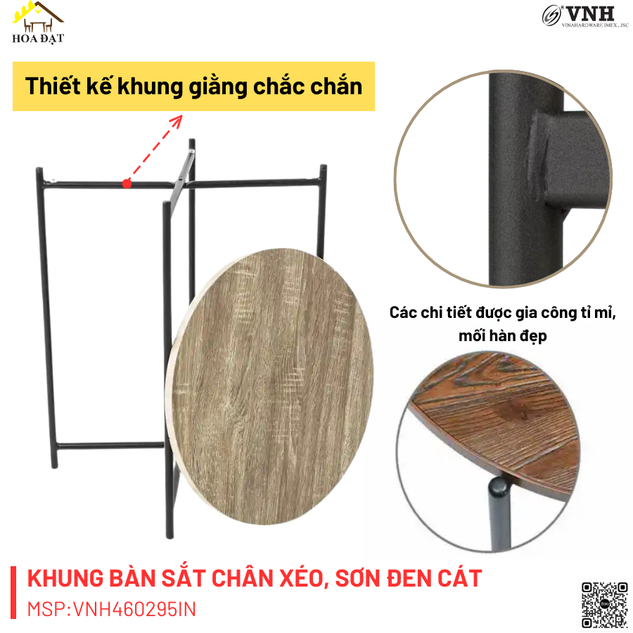 Khung bàn inox 304 460x400x295mm, chân xéo, màu vàng - VNH460295IN