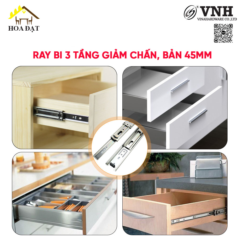 Ray bi 3 tầng giảm chấn, bản 45, màu trắng - ZI-SBS0345300ZI