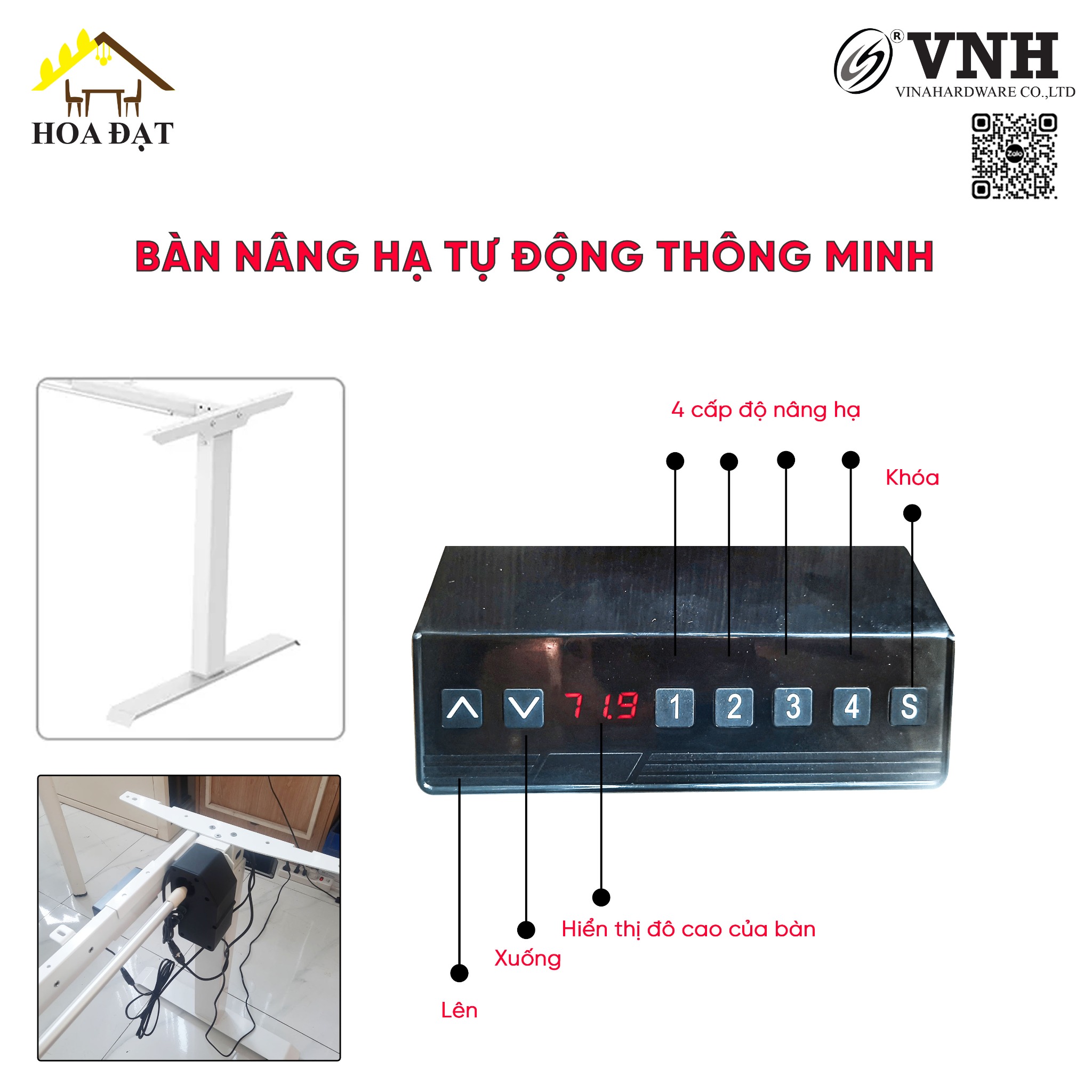 Khung bàn làm việc đứng điều chỉnh tự động, độ cao 2 tầng - VNH101122