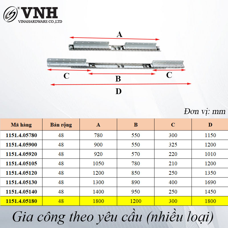 Ray trượt bàn cánh bướm, bản 48mm VNH - Phụ kiện thông minh