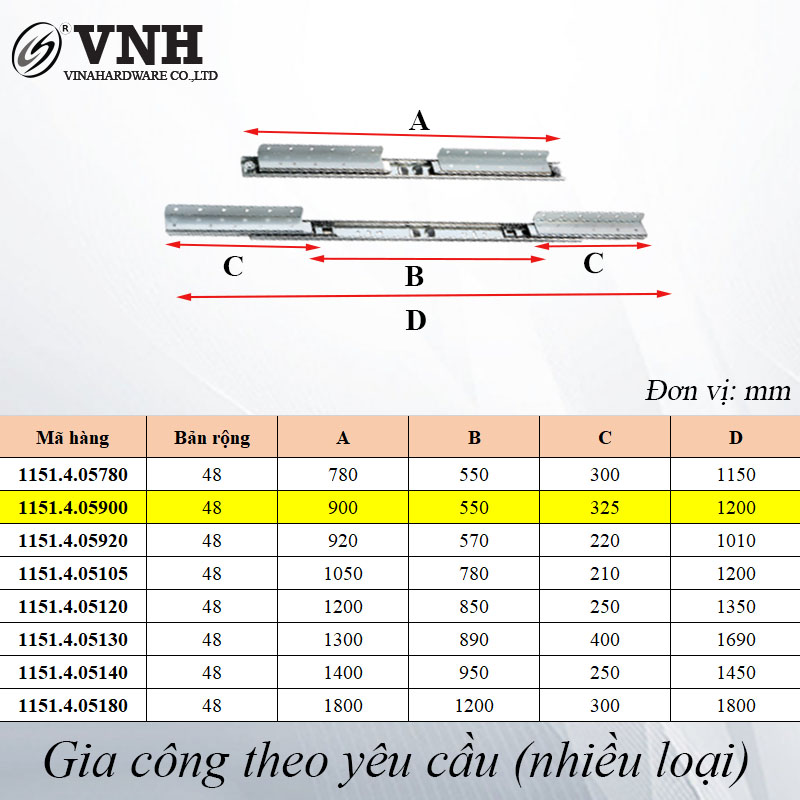 Ray trượt bàn cánh bướm, bản 48mm VNH - Phụ kiện thông minh