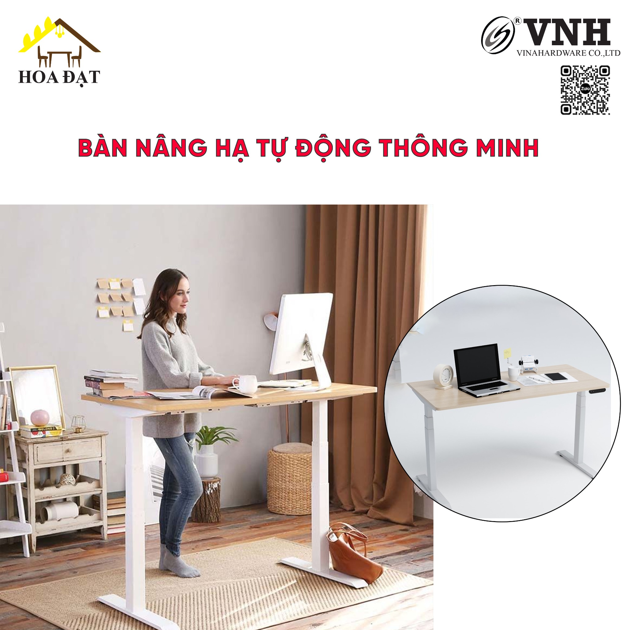 Khung bàn làm việc đứng điều chỉnh tự động, độ cao 2 tầng - VNH101122