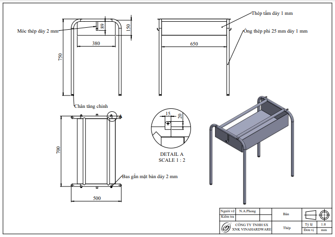 Khung bàn học đơn, sơn đen mờ - VNH700500