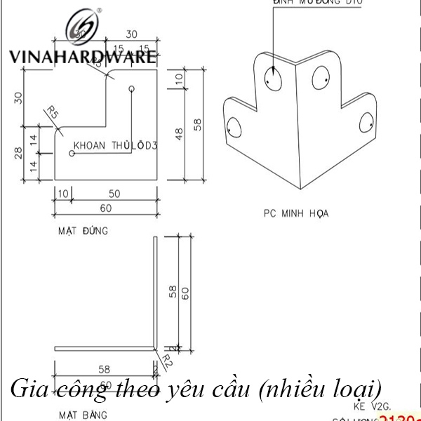 Bas ke góc V60-2G, 2x60x60x60mm, màu giả cổ Vina SP3707070