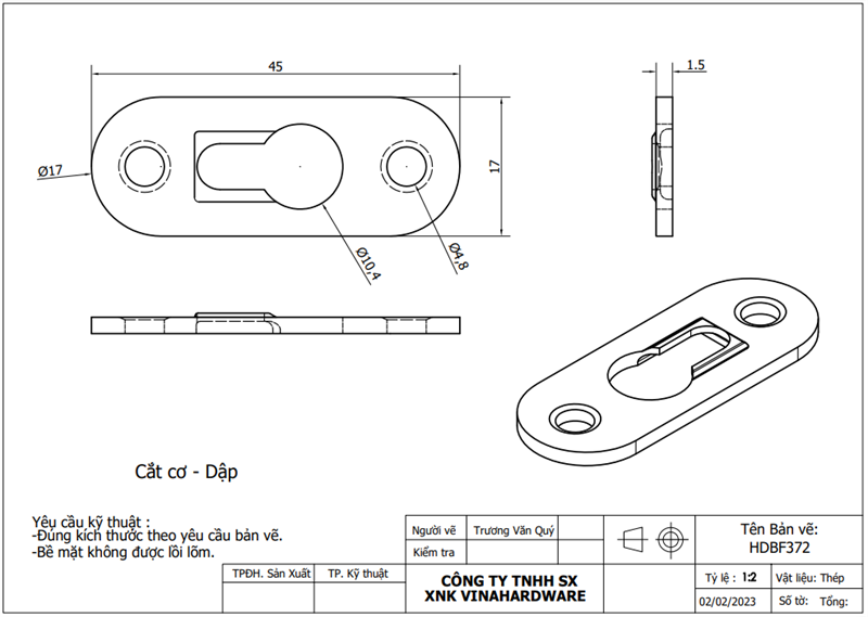 Pat (bas) sắt móc treo, xi mạ kẽm 45x17mm - P9828