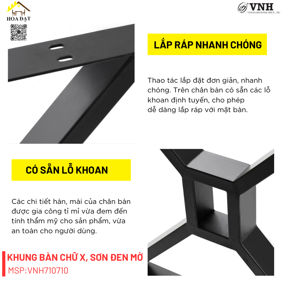 Chân bàn chữ X, sơn đen mờ - VNH710710