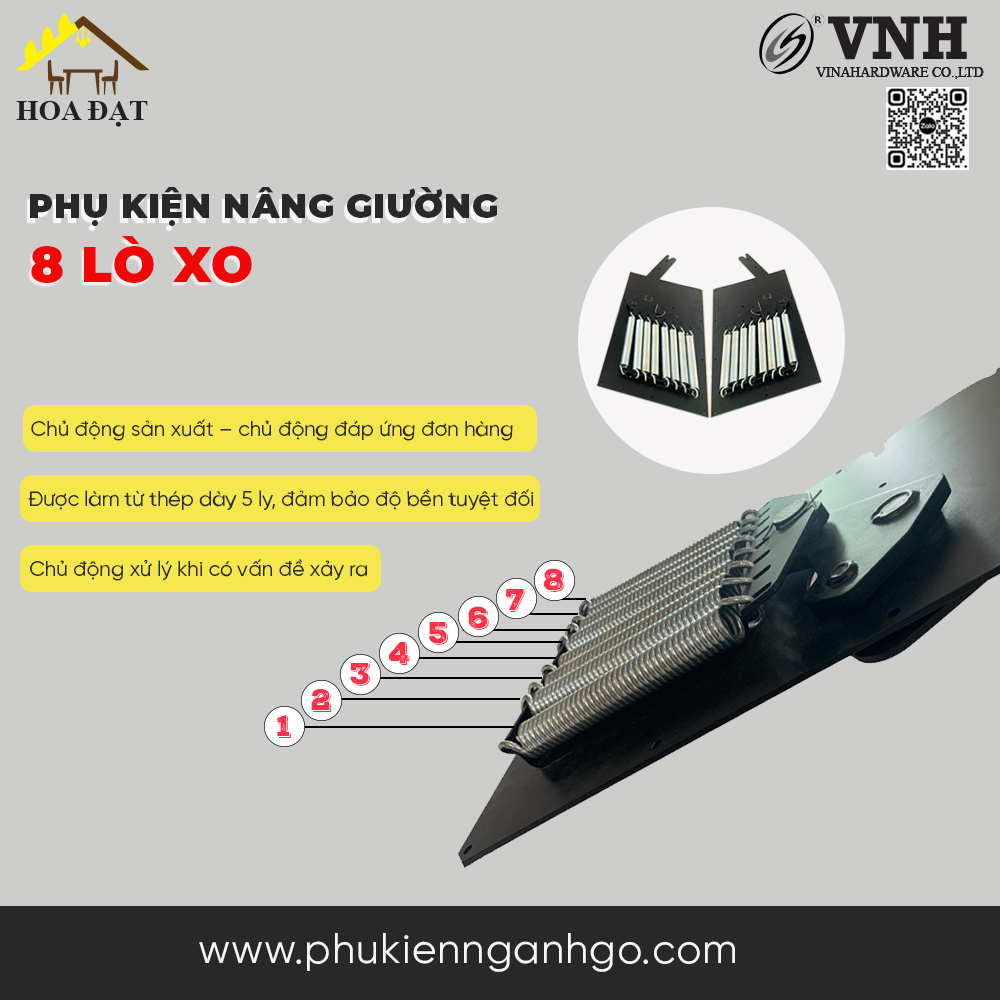 Bộ phụ kiện nâng giường kết hợp (bộ 8 lò xo) 440x290x45mm - VNH2923667