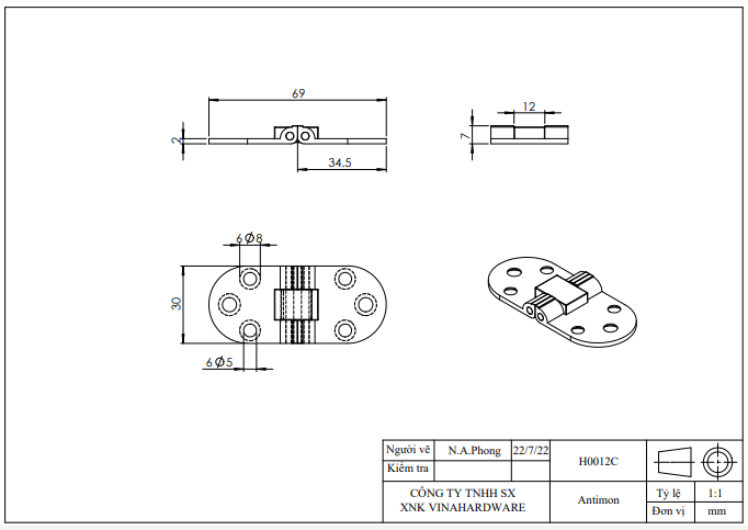 Bản lề lá bán nguyệt, màu giả cổ - H0012C - HDHI80