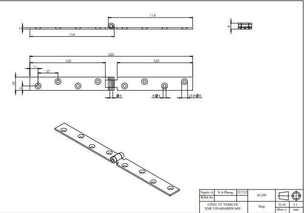 Bản lề lá hai mảnh 110*18*2mm - H1299