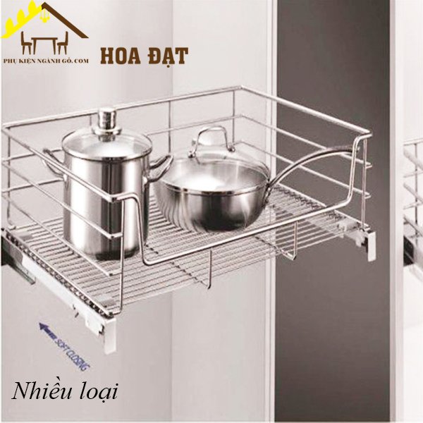 Giá kệ xoong nồi inox ray giảm chấn 700mm VNR113R700