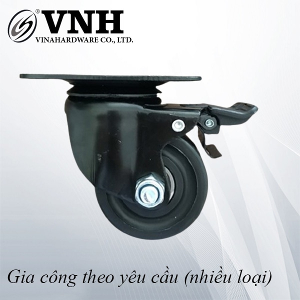 Bánh xe PIC, loại đế vuông, có khóa, màu đen-CT5080CK