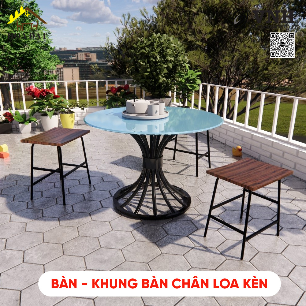 Khung bàn tròn 500x450mm, sơn đen tĩnh điện - Kiểu dáng loa kèn - VNH500450