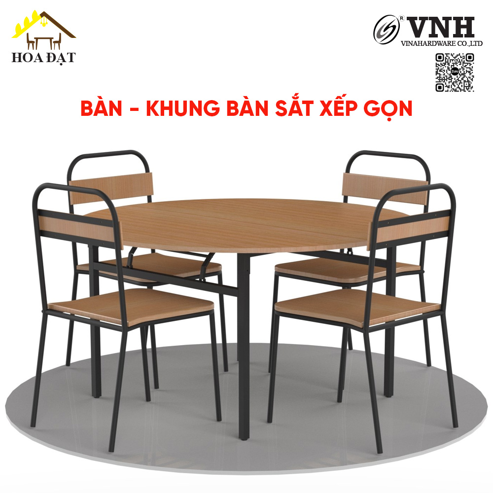 Khung bàn xếp gọn D1000xR1000xC730mm cho mặt ván tròn 1500mm VNH365070