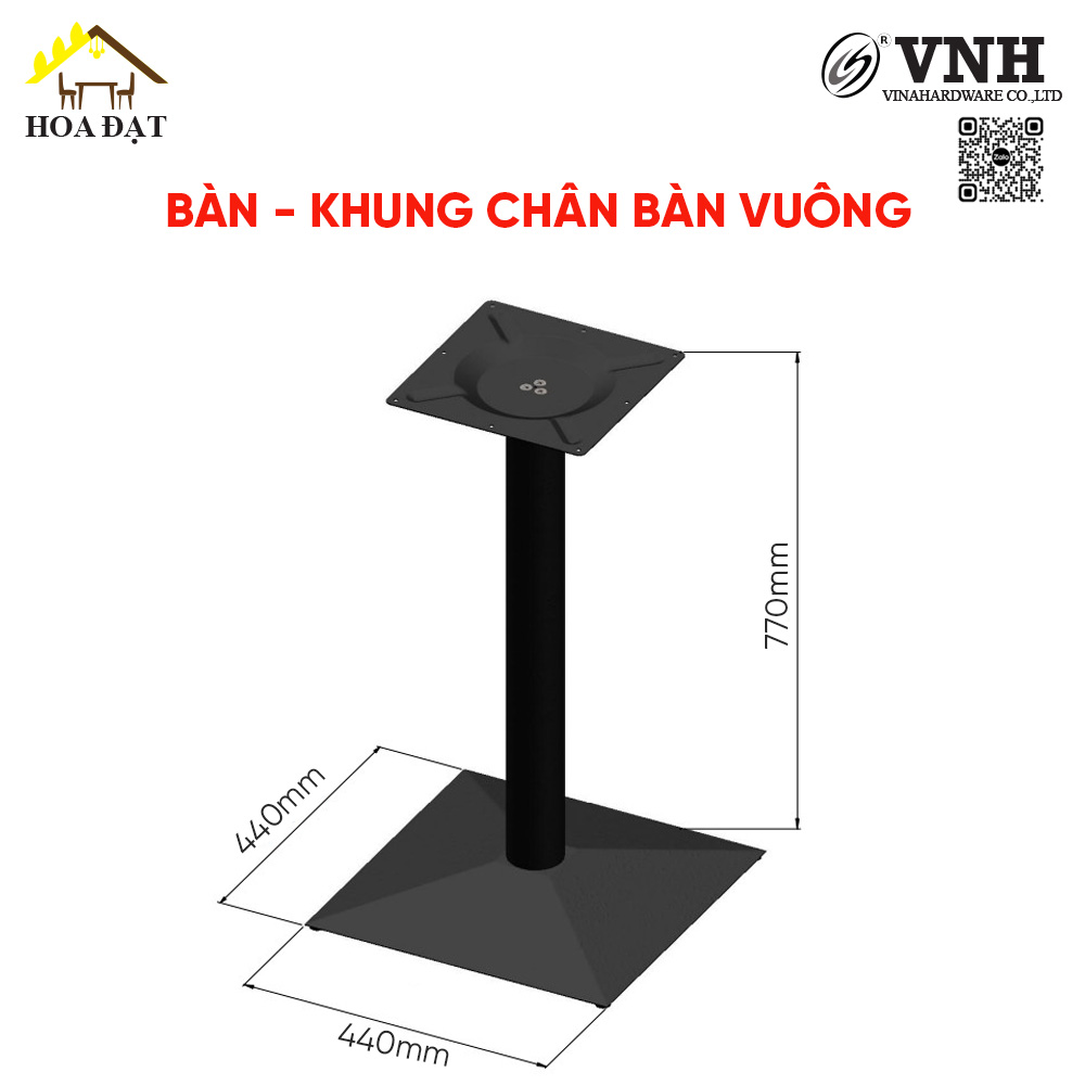 Khung chân bàn cà phê vuông, cao 770mm, đế 440x440mm, VNH00770-VNH00770